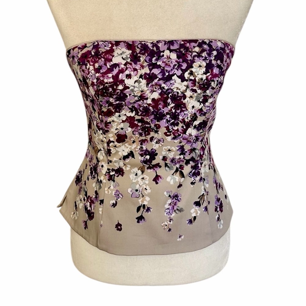 EUC White House Black Market Purple, White, & Gray Floral Bustier. Size 2.